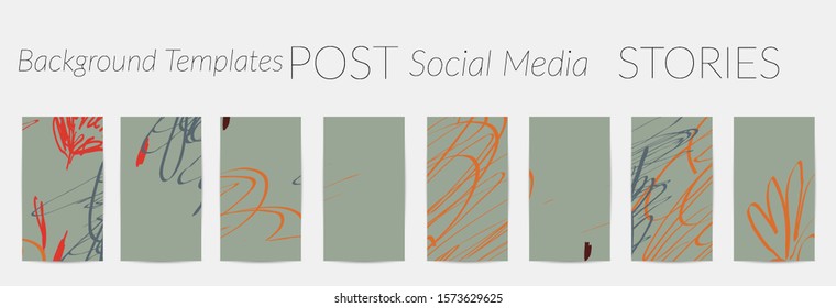 Creative backgrounds for social media. Editable story templates. Pastel colored with hand drawn scribbles promotional backgrounds for social media apps.