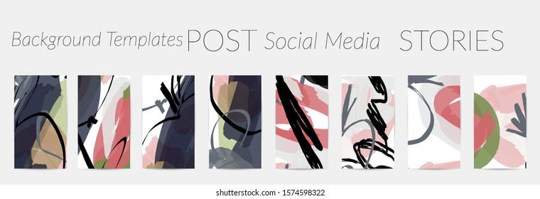 Creative backgrounds for social media. Editable story templates. Pastel colored with hand drawn scribbles promotional backgrounds for social media apps.