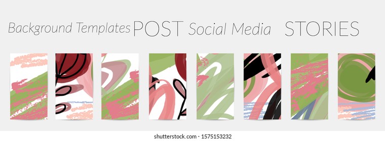 Creative backgrounds for social media. Editable story templates. Pastel colored with hand drawn scribbles promotional backgrounds for social media apps.