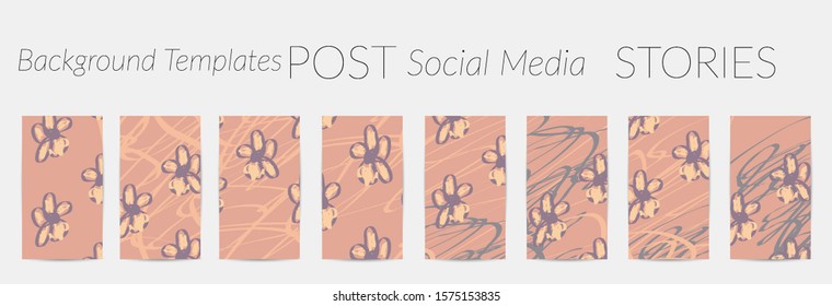 Creative backgrounds for social media. Editable story templates. Pastel colored with hand drawn scribbles promotional backgrounds for social media apps.