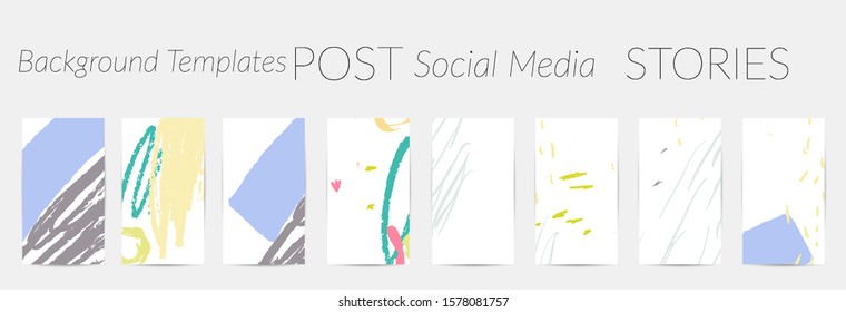 Creative backgrounds for social media. Editable story templates. Pastel colored with hand drawn scribbles promotional backgrounds for social media apps.