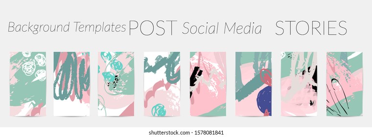 Creative backgrounds for social media. Editable story templates. Pastel colored with hand drawn scribbles promotional backgrounds for social media apps.