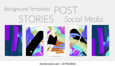 Creative backgrounds for social media. Editable story templates. Bright colored with hand drawn scribbles promotional backgrounds for social media apps.