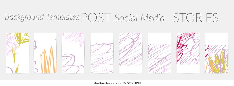 Creative backgrounds for social media. Editable story templates. Pastel colored with hand drawn scribbles promotional backgrounds for social media apps.