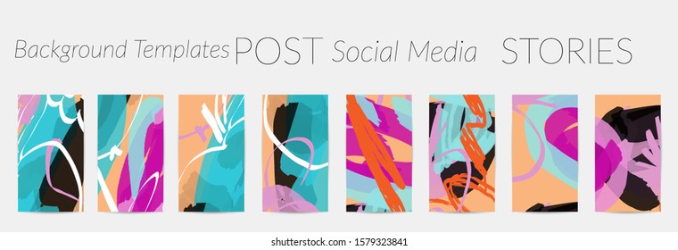 Creative backgrounds for social media. Editable story templates. Pastel colored with hand drawn scribbles promotional backgrounds for social media apps.