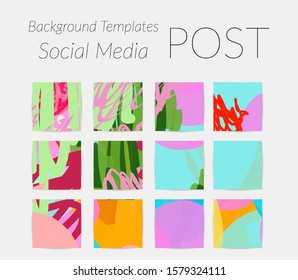 Creative backgrounds for social media. Editable story templates. Bright colored with hand drawn scribbles promotional backgrounds for social media apps.