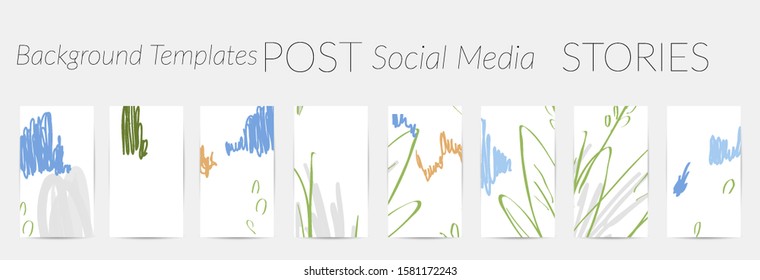 Creative backgrounds for social media. Editable story templates. Pastel colored with hand drawn scribbles promotional backgrounds for social media apps.