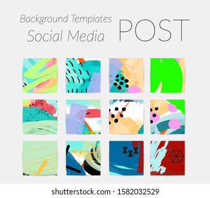 Creative backgrounds for social media. Editable story templates. Bright colored with hand drawn scribbles promotional backgrounds for social media apps.