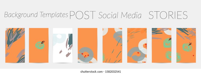 Creative backgrounds for social media. Editable story templates. Pastel colored with hand drawn scribbles promotional backgrounds for social media apps.