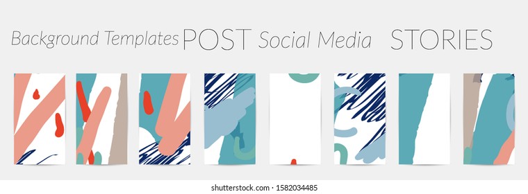 Creative backgrounds for social media. Editable story templates. Pastel colored with hand drawn scribbles promotional backgrounds for social media apps.