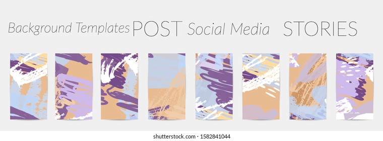 Creative backgrounds for social media. Editable story templates. Pastel colored with hand drawn scribbles promotional backgrounds for social media apps.