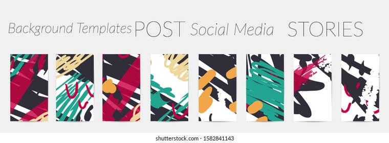 Creative backgrounds for social media. Editable story templates. Pastel colored with hand drawn scribbles promotional backgrounds for social media apps.