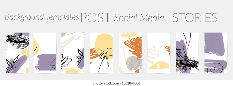 Creative backgrounds for social media. Editable story templates. Pastel colored with hand drawn scribbles promotional backgrounds for social media apps.