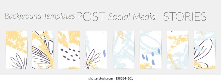 Creative backgrounds for social media. Editable story templates. Pastel colored with hand drawn scribbles promotional backgrounds for social media apps.
