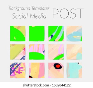 Creative backgrounds for social media. Editable story templates. Bright colored with hand drawn scribbles promotional backgrounds for social media apps.