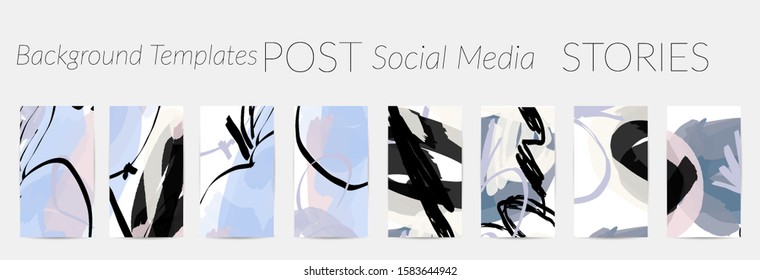 Creative backgrounds for social media. Editable story templates. Pastel colored with hand drawn scribbles promotional backgrounds for social media apps.