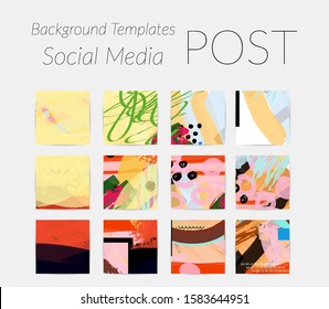 Creative backgrounds for social media. Editable story templates. Bright colored with hand drawn scribbles promotional backgrounds for social media apps.