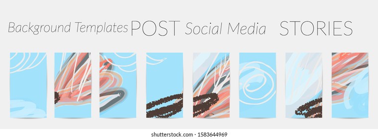 Creative backgrounds for social media. Editable story templates. Pastel colored with hand drawn scribbles promotional backgrounds for social media apps.
