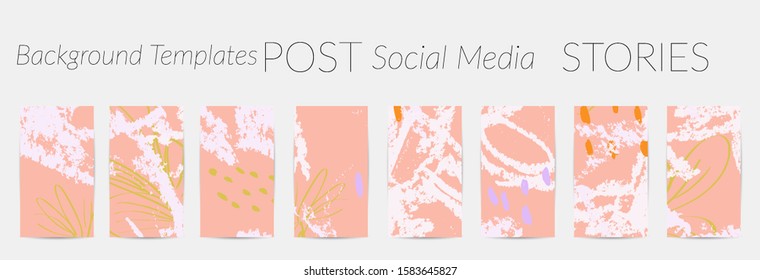 Creative backgrounds for social media. Editable story templates. Pastel colored with hand drawn scribbles promotional backgrounds for social media apps.