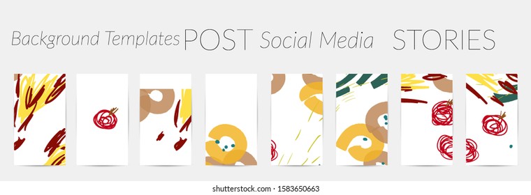 Creative backgrounds for social media. Editable story templates. Pastel colored with hand drawn scribbles promotional backgrounds for social media apps.