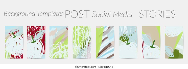 Creative backgrounds for social media. Editable story templates. Pastel colored with hand drawn scribbles promotional backgrounds for social media apps.