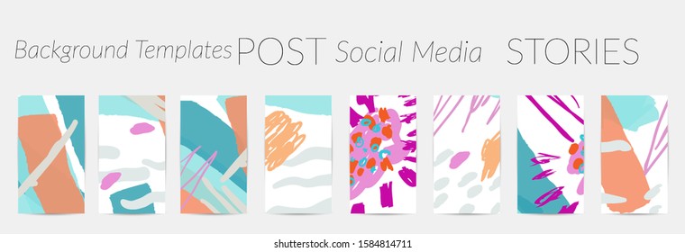 Creative backgrounds for social media. Editable story templates. Pastel colored with hand drawn scribbles promotional backgrounds for social media apps.