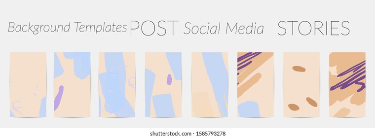 Creative backgrounds for social media. Editable story templates. Pastel colored with hand drawn scribbles promotional backgrounds for social media apps.
