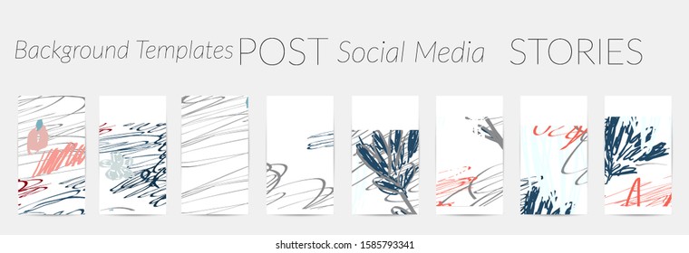 Creative backgrounds for social media. Editable story templates. Pastel colored with hand drawn scribbles promotional backgrounds for social media apps.