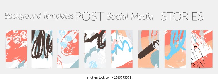 Creative backgrounds for social media. Editable story templates. Pastel colored with hand drawn scribbles promotional backgrounds for social media apps.