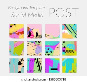 Creative backgrounds for social media. Editable story templates. Bright colored with hand drawn scribbles promotional backgrounds for social media apps.