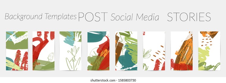 Creative backgrounds for social media. Editable story templates. Pastel colored with hand drawn scribbles promotional backgrounds for social media apps.