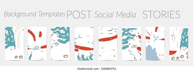 Creative backgrounds for social media. Editable story templates. Pastel colored with hand drawn scribbles promotional backgrounds for social media apps.