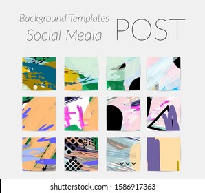 Creative backgrounds for social media. Editable story templates. Bright colored with hand drawn scribbles promotional backgrounds for social media apps.