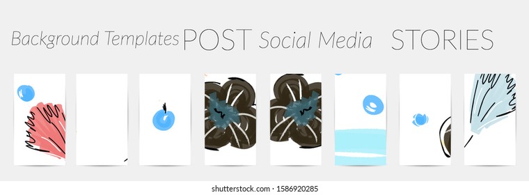 Creative backgrounds for social media. Editable story templates. Pastel colored with hand drawn scribbles promotional backgrounds for social media apps.