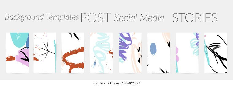 Creative backgrounds for social media. Editable story templates. Pastel colored with hand drawn scribbles promotional backgrounds for social media apps.