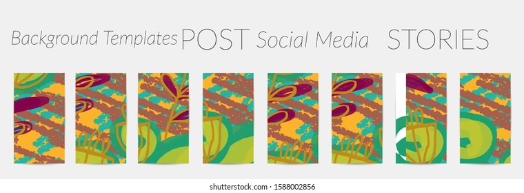 Creative backgrounds for social media. Editable story templates. Pastel colored with hand drawn scribbles promotional backgrounds for social media apps.