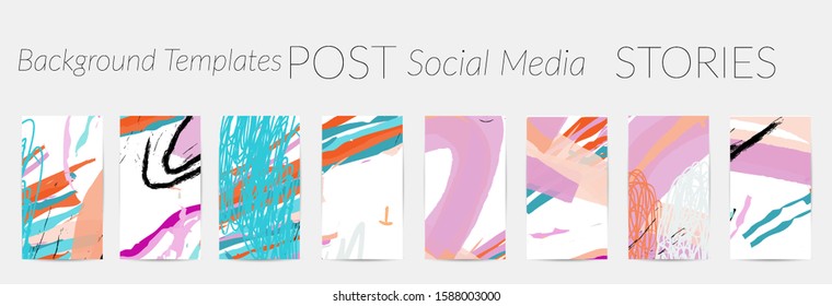 Creative backgrounds for social media. Editable story templates. Pastel colored with hand drawn scribbles promotional backgrounds for social media apps.