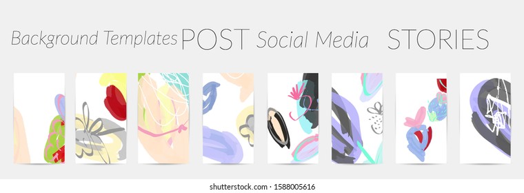 Creative backgrounds for social media. Editable story templates. Pastel colored with hand drawn scribbles promotional backgrounds for social media apps.