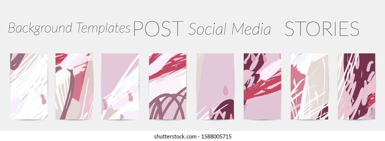Creative backgrounds for social media. Editable story templates. Pastel colored with hand drawn scribbles promotional backgrounds for social media apps.