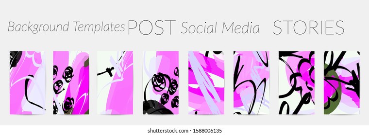 Creative backgrounds for social media. Editable story templates. Pastel colored with hand drawn scribbles promotional backgrounds for social media apps.