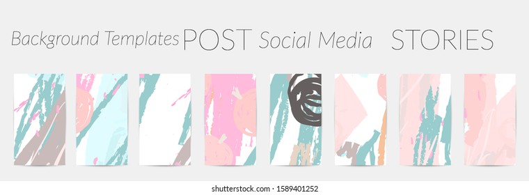 Creative backgrounds for social media. Editable story templates. Pastel colored with hand drawn scribbles promotional backgrounds for social media apps.