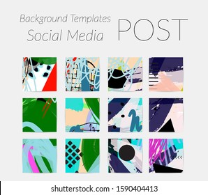 Creative backgrounds for social media. Editable story templates. Bright colored with hand drawn scribbles promotional backgrounds for social media apps.