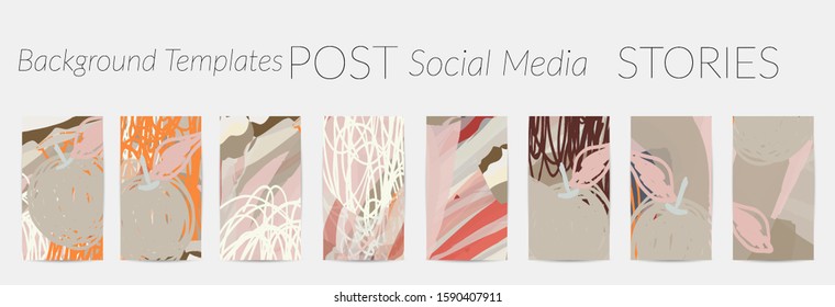 Creative backgrounds for social media. Editable story templates. Pastel colored with hand drawn scribbles promotional backgrounds for social media apps.