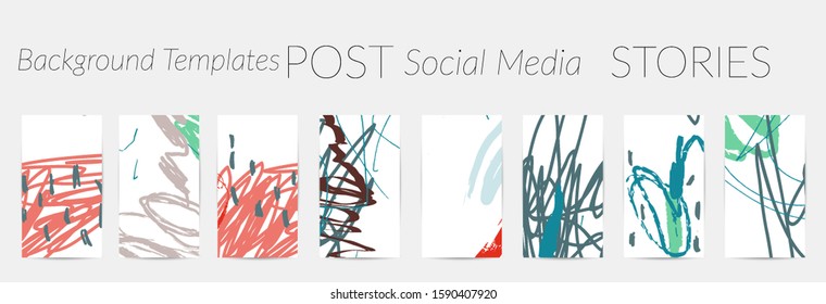 Creative backgrounds for social media. Editable story templates. Pastel colored with hand drawn scribbles promotional backgrounds for social media apps.