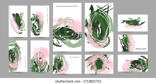 Creative backgrounds for social media. Set art pastel colored with hand drawn scribbles backgrounds for social media. Stock vector graphic