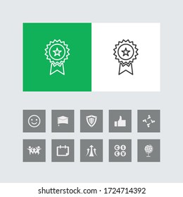 Icono de línea de insignia creativa con iconos de bonificación. 