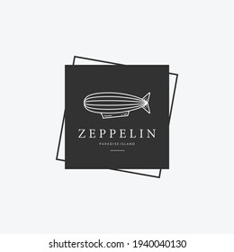 Creative Badge of Zeppelin Line Art Vintage Logo, Illustration Design of Air Balloon Transport, Vector of Airship Concept