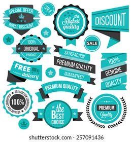 Creative badges, stickers, labels and ribbons. Creative graphic design elements. Unique shapes. Isolated on white background.