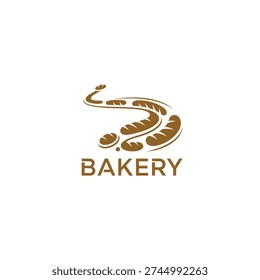 Creative bakery emblem showing floating bread loaves, artisan boulangerie brand, vector pastry symbol, food identity