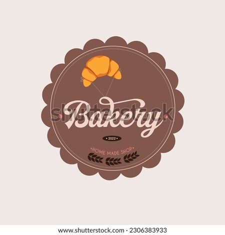 Creative Bakery Home Made Shop Logo Design Flying Croissant Symbol Free Vector Design Illustration